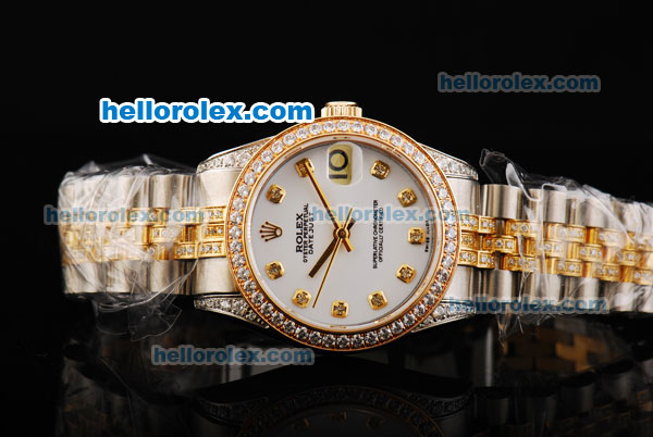 Rolex Datejust Automatic Movement White Dial with Diamond Markers/Bezel and Two Tone Strap - Click Image to Close